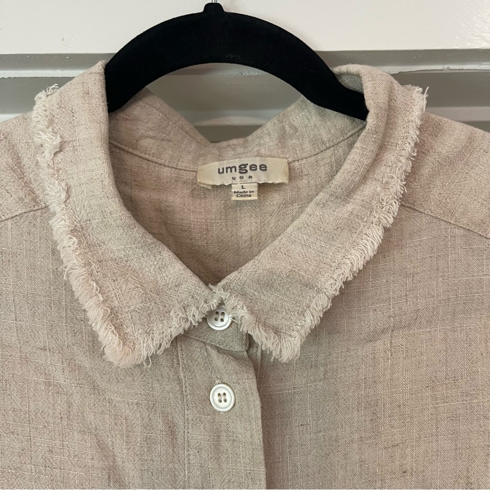 Umgee Linen Cotton blend Jacket Draw string hem. Button up light weight Size L - Picture 2 of 7